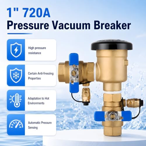 4 Pack 1 Inch Backflow Preventer, Brass Pressure Vacuum Breaker Assembly, 400 PSI Sprinkler Backflow Valve for Lawn Irrigation, Garden Water Lines and Outdoor Anti-Siphon Protection - Image 5