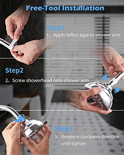 High Pressure Shower Head VMASSTONE 4.7" Rain Fixed Showerhead 7-Spray Setting with Adjustable Brass Swivel Ball Joint - Excellent Replacement for Your Bath Shower Head (FM-001 Chrome) - Image 5