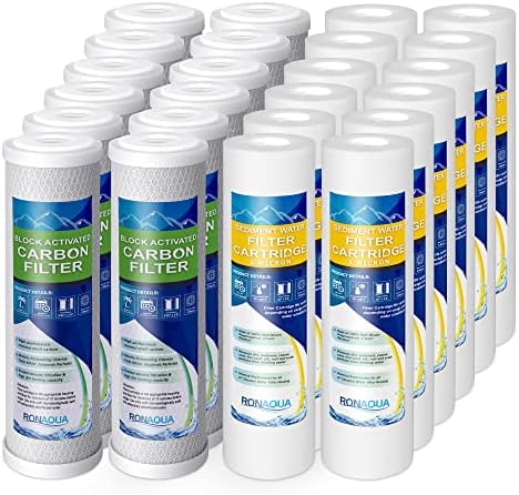 12 Standard Coconut Shell Block Carbon & 12 Four Layers of Filtration Polypropylene Sediment 5 Micron 2.5"x 10" Water Filter Cartridges Universal replacement for Reverse Osmosis & Standard 10” Housing by Ronaqua