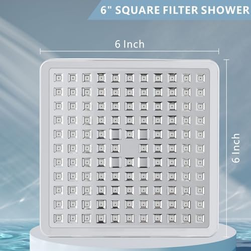 High Pressure Rain Shower Head with Filtered - 6" Square Showerhead Filter for Remove Chlorine and Harmful Substances, Improve Hair and Skin Problems, Chrome - Image 4