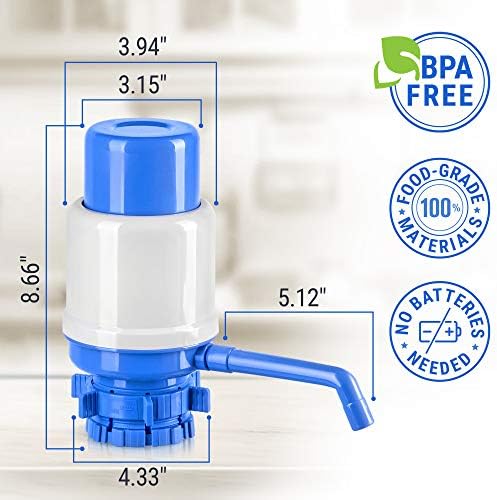 HotFrost Manual Water Pump for 5 Gallon Jug & Bottle – Non-Electric 5 Gallon Water Dispenser, Universal Hand Pump with 3 Adjustable Tubes, 53mm Screw Top Adapter, Spout Cap & Cleaning Brush, BPA-Free - Image 2