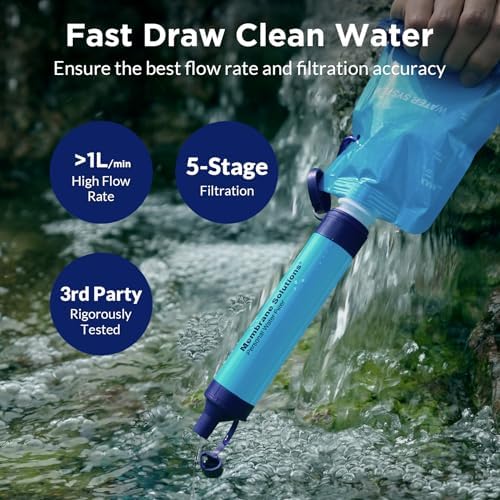 Membrane Solutions Squeeze Water Filtration System, Survival Water Purifier Kit, Portable Backpacking Gear for Hiking Camping Travel(6+6) - Image 2