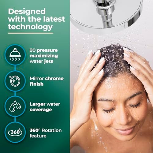 Winthorpe 6 Inch Rain Shower Head, High Pressure Fixed Showerhead, 90 Jets for Full Body Coverage, Adjustable 1.8 or 2.5 GPM Flow Inserts, Tool Free 1 Minute Install, Chrome - Image 4