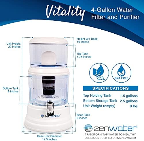 ZENWATER 4-Gallon Countertop Gravity Water Filter System - Portable Alkaline Filtration System - Enjoy Clean and Mineral-Rich Hydration At Home, Office, or Travel - Image 2