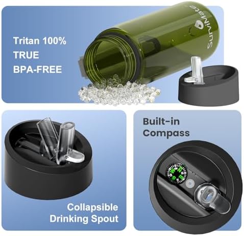SurviMate Purified Water Bottle for Camping, Hiking, Backpacking and Travel, BPA Free with 5-Stage Intergrated Filter Straw - Image 4