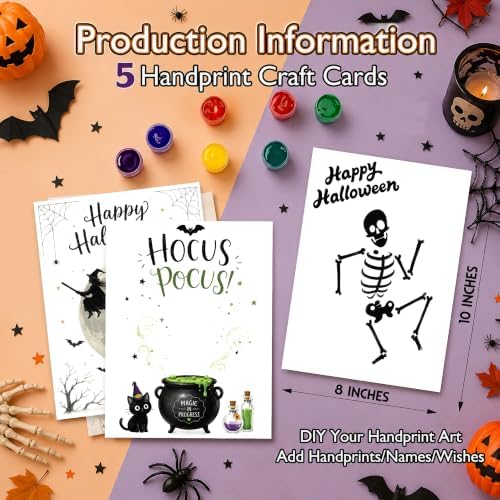 Pack of 5 Halloween Handprint Craft Cards for Kids, Halloween Handprint Art Keepsake Cards, DIY Paint Activity for Preschool, Daycare & Classroom - Image 3