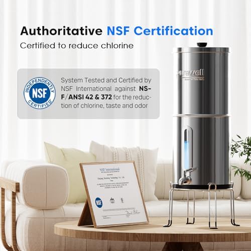 Purewell 1.5G Gravity Water Filter System, 3-Stage 0.01μm Ultra-Filtration Stainless Steel Countertop System with 2 Filters and Stand, Reduce 99% Chlorine, PW-MKS - Image 2