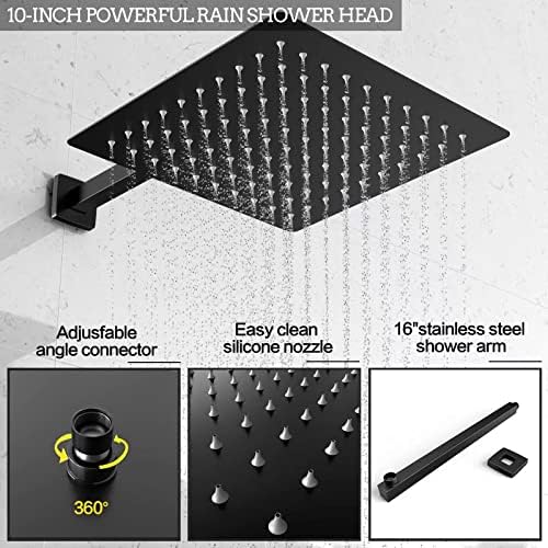 Black Rain Shower System Faucet Set with Handheld, 10 inch - Image 5