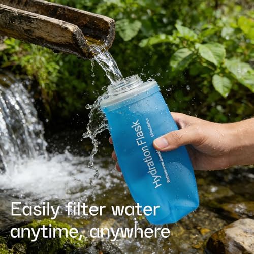 GUYI 500ml Collapsible Water Filter Bottle, Removes Impurities, BPA Free, Ultralight for Hiking, Camping, Cycling & Travel-Blue - Image 6