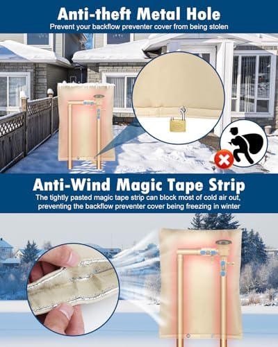 Backflow Preventer Insulation Cover (5F), 18"X34" 5 Layers Outdoor Pressure Vacuum Breaker, Water Well Pump, Sprinkler Valve, Faucet Cover for Winter Freeze Protection - Beige - Image 5