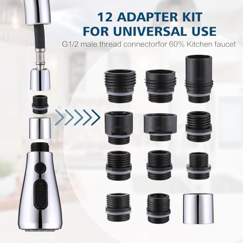Kitchen Faucet Head Replacement 2 Modes with 12 Adapters, Pull Down Spray Head for Kitchen Faucet, Kitchen Sink Sprayer Replacement Compatible with Moen, American Standard, Kohler Faucets - Image 5