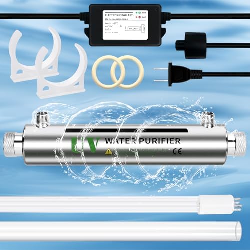 UV Water Filter,Add-on Kit for Under Sink Water Filtration Systems,Ultraviolet Water Purifier Sterilizer Filter for Whole House Water Purification,2GPM 110V,Consumed Power 21W, Lamp Power 16W by AquariumPetsFishMonopoly
