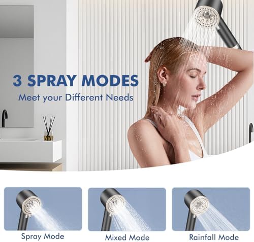 Filtered Shower Head with Handheld,High Pressure Shower Heads 3 Spray Modes Turbo with ON/OFF Switch,Water Filter Shower Head with Stainless Hose for Hard Water RV Home Camper Travel Trailer - Image 2
