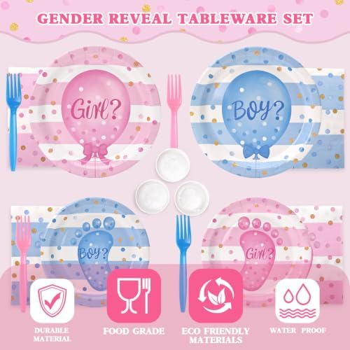 322Pcs Gender Reveal Decorations Kit (Serves 50 Guests) - Girl or Boy Gender Reveal Decorations, Disposable Tableware with Plates & Napkins, Tablecloth, Banner for Baby Shower - Image 5