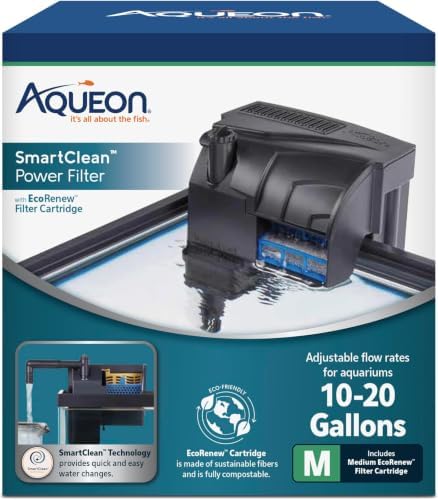 Aqueon SmartClean Power Filter with EcoRenew Filter Cartridge, Quick and Easy Water Changes, Quiet Operation, Adjustable Flow, for Freshwater & Saltwater Aquariums, Medium, 10-20 Gallons (Pack of 12) by Aqueon