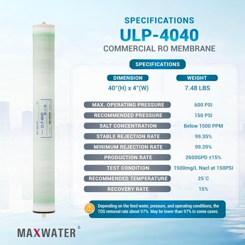 Max Water ULP-4040 Reverse Osmosis 4" x 40" RO Membrane, 2600 GPD | ULP 4040 For Water Purification Desalination Industrial, Agricultural, Commercial | Compatible with Dow Filmtec AG4040FF, TW30-4040 - Image 2