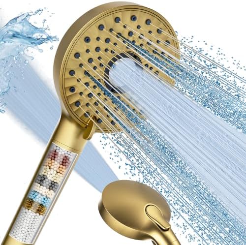 Magichome Shower Head with Handheld, High Pressure 10-Spray Detachable Chrome Showerhead with Stainless Steel Hose,Brushed Gold by Magichome