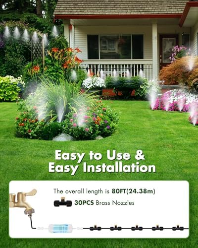 Misters for Outside Patio with Water Filter - 80Ft(24.5M) Misting System Line 30 Brass Mist Nozzles Brass Adapter(3/4") Patio Misters for Cooling Outdoor Greenhouse Backyard Porch Garden Party Pool - Image 5