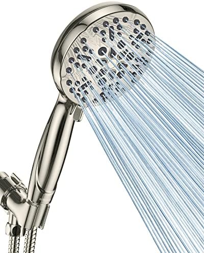 High Pressure Shower Head with Handheld - 5 Spray Settings High Flow Detachable Rain Shower Heads with 60” Extra-long Stainless Steel Hose and Adjustable Bracket with Brass Joint – Brushed Nickel by QualityOrientedManufacturer