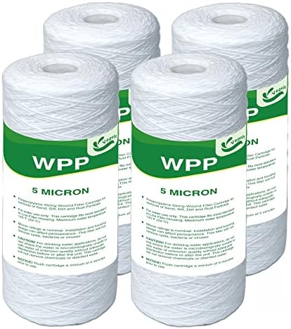 10" x 4.5" String Wound Sediment Filter, 5 Micron, 4-Pack by Vegebe
