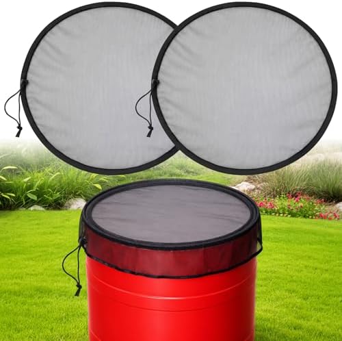 2Pcs Mesh Cover for Rain Barrels - 23.6in Rain Barrel Netting with Drawstring - Water Collection Buckets Tank Protector Screen for Preventing Fallen Leaves in Outdoor Garden Eaves by Unknown