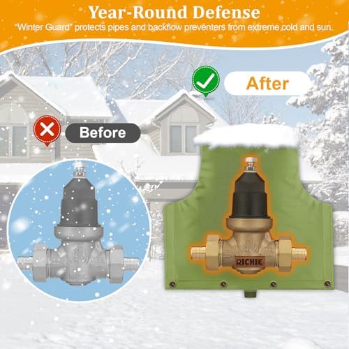 Backflow Preventer Insulated Cover (5°F) for Winter Freeze Protection, 14"W x 13"H Thickened Pressure Reducing Value & Well Pump Cover, Outdoor Waterproof Insulation Pouch for Sprinkler Valve, Green - Image 4