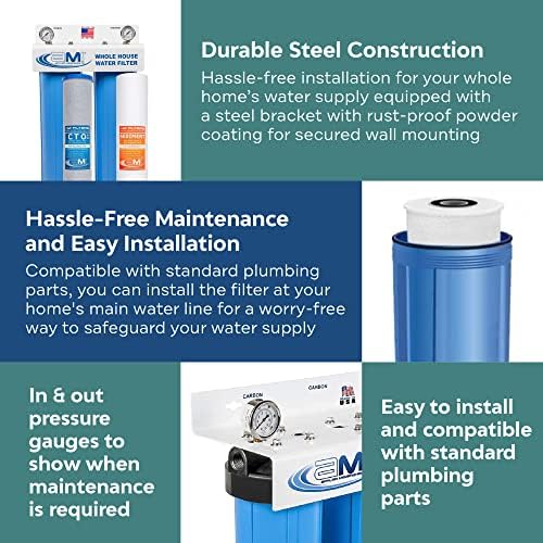 APPLIED MEMBRANES INC 2-Stage Whole-House Water Filter System with 4.5x20-Inch Sediment and Carbon-Block Filters, Removes Sediment, Chlorine, Chloramine, Chemicals, Taste, and Odor - Image 5