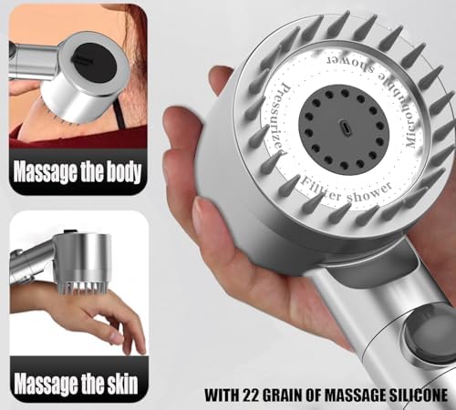 High Pressure Handheld Shower Head High Pressure Shower Heads- High Flow Even with Low Water Pressure - Hand Held Showerhead Set with 59″Replacement Hose/Bracket and Cotton Filters (Premium Chrome) - Image 4