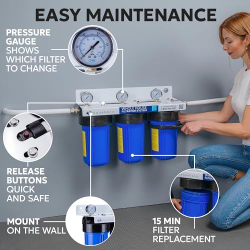 Aquaboon 3-Stage Whole House Water Filter System with 5 Micron 10x4.5 House Water Purification Reducing Sediment, Ganular Activated Carbon (GAC) and Carbon Chlorine Reduction Filter, Wrench, Bracket - Image 4