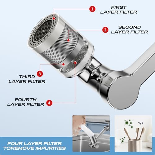 1080° Rotating Faucet Extender, Brass Faucet Multi-functional Spray Nozzle Extender, Universal 36° Rotating Mechanical Arm Bathroom Faucet Extender, Kitchen Extend Filter, 2 Modes Spray - Image 5