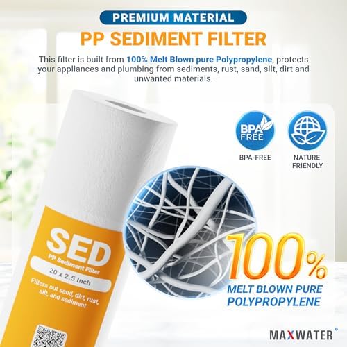 Max Water Slim Blue 1 Micron 20 inch x 2.5 inch Whole House Melt-Blown Polypropylene Sediment Water Filter Replacement Cartridge SDC-25-2005 P5-20 (Pack of 6) - Image 3