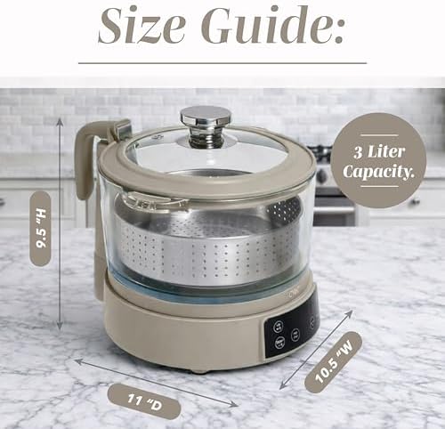 COOK WITH COLOR Glass Mini Low Carb Rice Cooker – Holds 2 Cups Raw/Makes 6 Cups Cooked with Auto Lift Filter Basket, Hotpot & Steamer for Rice, Grains, Digital Panel with Keep Warm, Greige - Image 3