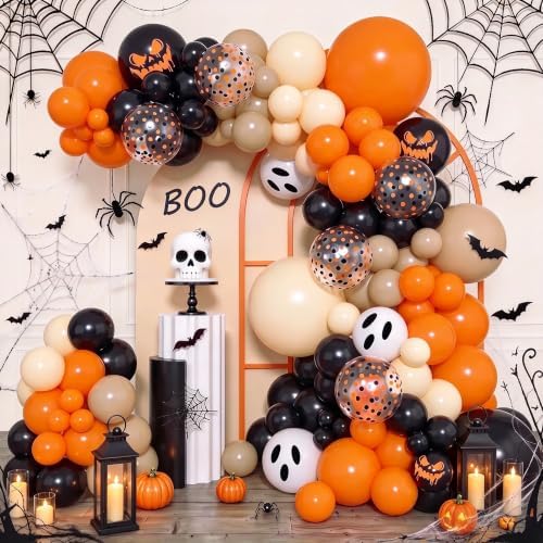153pcs Halloween Balloon Arch Garland Kit Orange and Black Ghost Balloons by Amandir