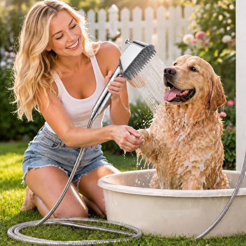 3 Mode Dog Shower Attachment with Pause Mode, Dog shower Sprayer with 100 Inches Hose, Metal Diverter, Adhesive Holder, for Fast and Easy Dog Bathing and Cleaning Indoor and Outdoor - Image 7