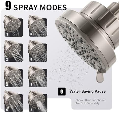 OFFO Filtered Shower Head, 20 Stage Shower Filter Head for Hard Water with Pause Mode, 9 Modes High Pressure Shower Head with Filter for Remove Chlorine and Harmful, Brushed Nickel - Image 4