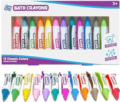 Tub Works® Smooth™ Bath Crayons Bath Toy, 12 Pack | Nontoxic, Washable Bath Crayons for Toddlers & Kids | Unique Formula Draws Smoothly & Vividly on Wet & Dry Tub Walls | Hexagon Grip Bathtub Crayons by TubWorks