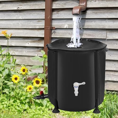 Foldable Rain Barrel with Stand Tap and Zipper Cover 225L Garden Water Butts & Barrels Rainwater Collection Kit (Black 60x80cm) - Image 7