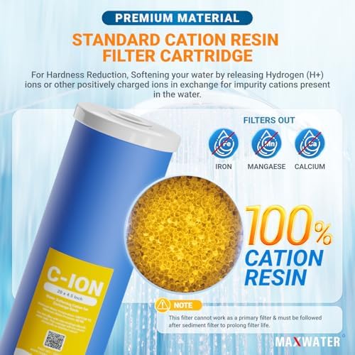 Max Water 20" x 4.5" BB Hard Water Replacement Filter Set - 20" Sediment + Cation Resin Cartridge for Hard Water Treatment & Sediment Removal | Fits Standard Whole House Water Filter Systems - Image 4