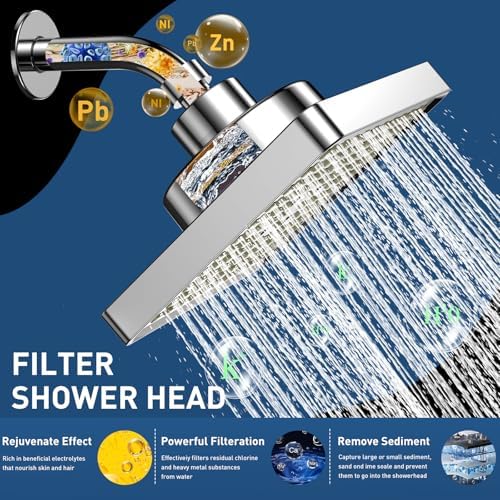 2026 Pressure Filtered Shower Head Square - 360° Rotatable High Flow Shower Head with Filters, 6’’ Square Adjustable Rain Shower Head Replacement with Luxury Look (Chrome) - Image 4