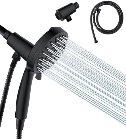High Pressure Shower Head with Magnetic Back Fixed Base Design ,Handheld Showerhead with Hose Set Stainless Steel 59 inches/5 ft 10-Setting 5 inches Large Face ,Chrome Finish by Ryhiac