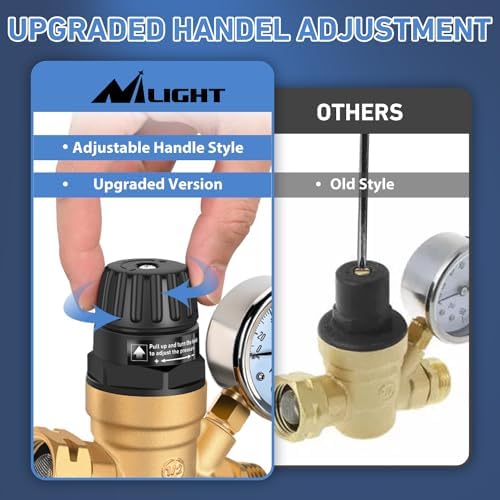 Nilight RV Water Pressure Regulator Adjustable Handle Valve with Gauge - Image 2