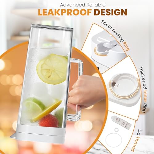 SlimFit 2Quart (2 Liter) pitcher with lid, Water jug for fridge door, White - Image 3