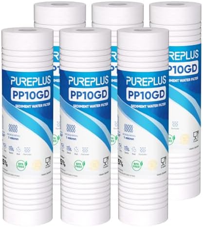 PUREPLUS 1 Micron 10"x2.5" Whole House Grooved Sediment Water Filter 6 Pack by PUREPLUS