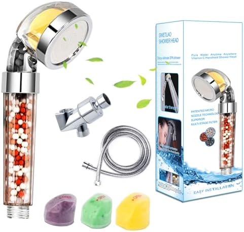 AYI Vitamin C Filtered High Pressure Handheld Shower Head with Bracket and Metal Hose Purifying Hard Water Softener Chlorine Flouride Filter Aroma Showerhead Fresh Dry Skin & Hair Loss by AYITechnology