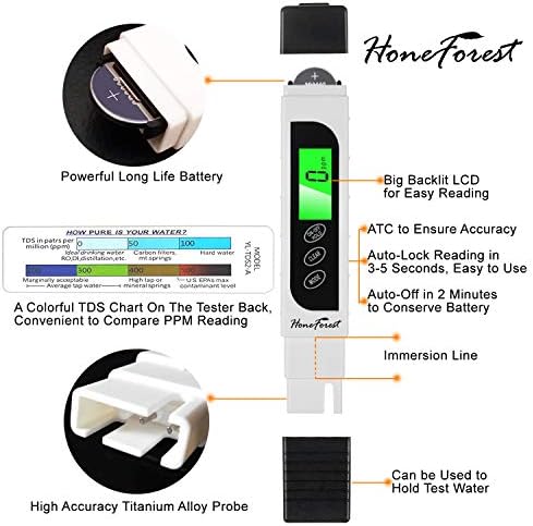 HoneForest TDS Meter, Digital Water Tester - Accurate and Reliable, Measures TDS, EC & Temperature (°F/°C), 0-9990ppm, Water Test Meter for Drinking Water, RO/DI System, Aquariums, etc​​ - Image 3