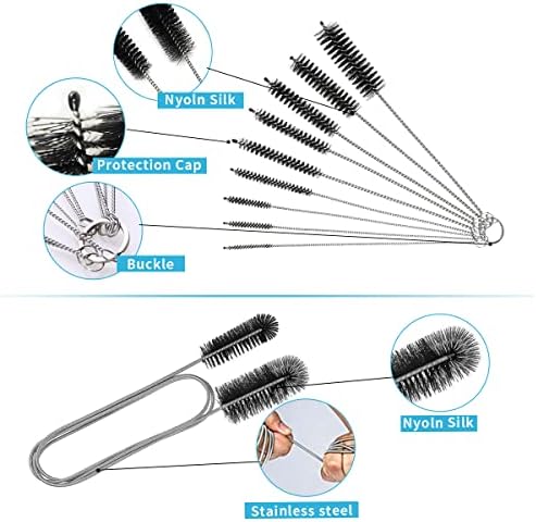 10PCS Flexible Drain Brush Straw Cleaner Brush Set,Pipe Cleaners Brush,61Inch Stainless Steel Double-Ended Hose Brush 8.2Inch Nylon Long CPAP Tube Cleaning Brush for Home Kitchen Sink Plumbing - Image 4
