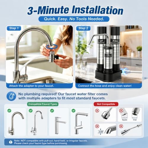 Vortopt F11 Countertop Water Filter System, 3 Stage Filtration, Black - Image 6