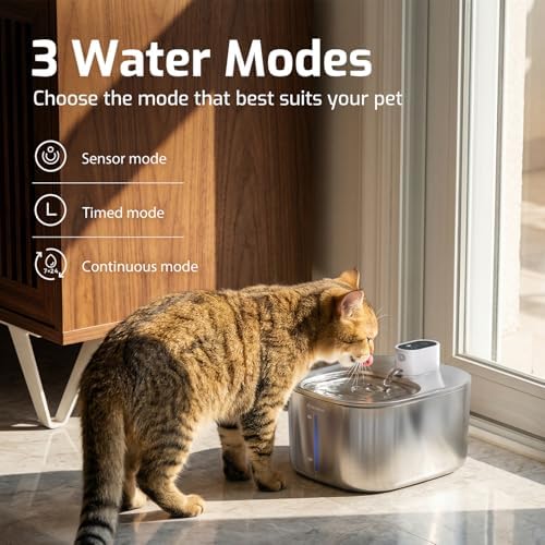Wireless Cat Water Fountain Stainless Steel,135floz/4L Battery Operated Automatic Pet Fountain,Cordless Cat Water Dispenser Pet Drinking Water Fountain for Multicat Cats Dog Outdoor - Image 3
