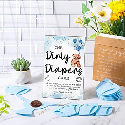 Roowest 51 Pcs Dirty Diaper Baby Shower Games, Bear Blue - Image 4