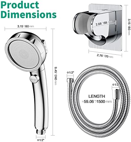 High Pressure Shower Head with Handheld, Chrome - Image 5